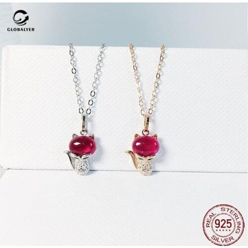 Sterling silver chain Small fox necklace Female necklace Student Korean version of the cute gem animal pendant Free shipping 377