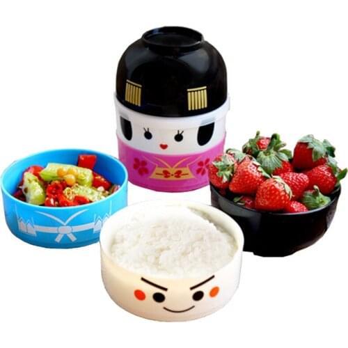 CJ010 Japanese-style cartoon bento box round festive plastic lunchbox Dinnerware Sets Meal Box microwaveable tableware suit
