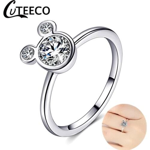 Cuteeco 2019 Women Cute Silver Plated Mickey Shaped Pan Rings Wedding Fashion Jewelry Cartoon Mouse Pan Rings Brand Ring