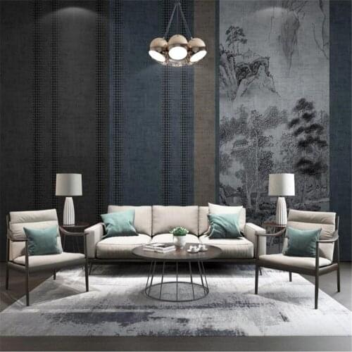 Milofi wallpaper mural new Chinese style ink landscape simple vertical bar high mountain flowing water national wind background