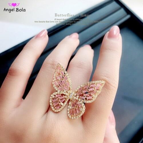 Hotsale Fashion AAA Cut Cubic Zircon Butterfly Cuff Rings for Women Luxury Open End Finger Ring Jewelry Accessory Drop Shipping