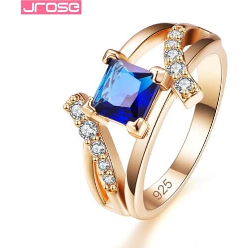 JROSE Wedding Cocktail Mystic Rainbow Blue White Cubic Zirconia Fashion Silver Jewelry Ring Size 6 7 8 9 Engagement Gifts
