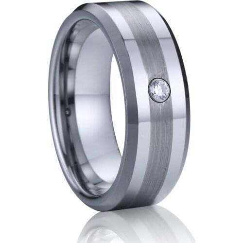 Alliance Tungsten ring with CZ stone silver color women jewelry wedding band mens ring USA size 6 to size 13