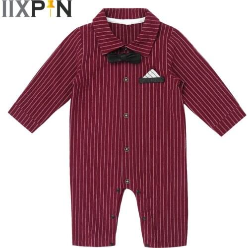 Christmas Gentlemen Infant Baby Boys One-piece Long Sleeve Cotton Jumpsuit Rompers with Bowknot Newborn Toddlers Party Clothes