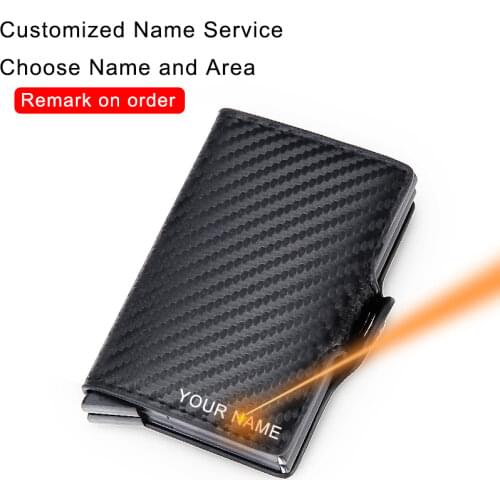 Engraving Wallet Rfid Carbon Fiber Credit Card Holder Men Customize Wallet Double Metal Case Minimalist Personalized Wallet Hasp
