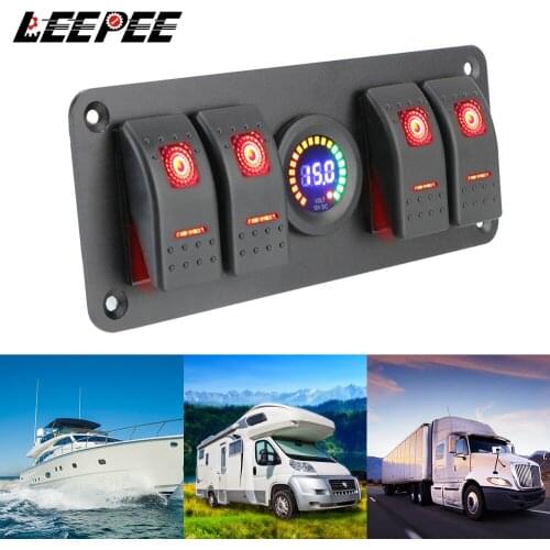 LEEPEE Double Light Switch 12/24V 4 In 1 ON-OFF Rocker Switch Panel Circuit Breaker LED Voltmeter For Car Marine RV SUV Yacht