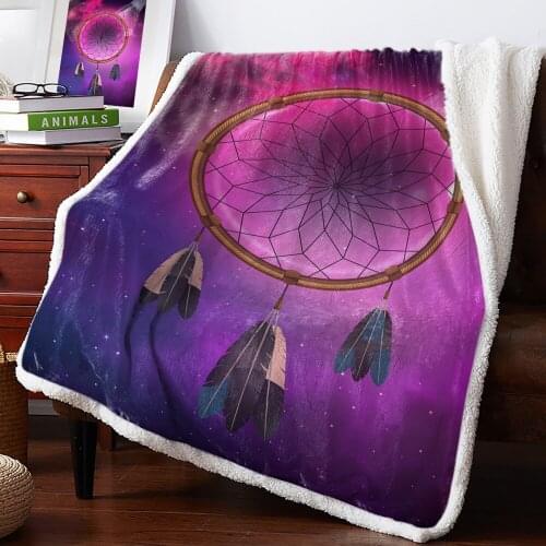 Dream Catcher Wolf Eagle Purple Fleece Blanket Office Sofa Cashmere Blanket Bed Cover Bedspread Warm Blankets for Beds