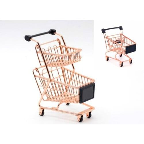 Mini Multifunction Metal Pretend Play Rose Gold Groceries Toys Shopping Cart Small Cute Trolley Girl Boy Kids Gift Presents