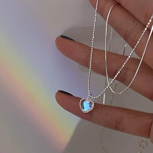 Layered wearing colorful love pendant necklace niche temperament cute sweet cool clavicle chain Women jewelry