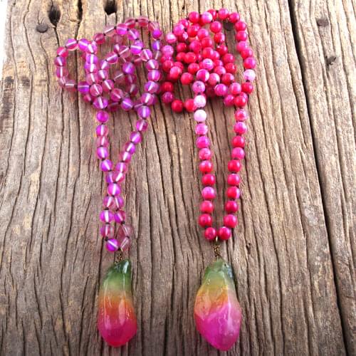 Fashion Bohemian Tribal Jewelry Red Semi Precious Stone Crystal Knotted Multi Stone Pendant Necklaces For Women Necklace