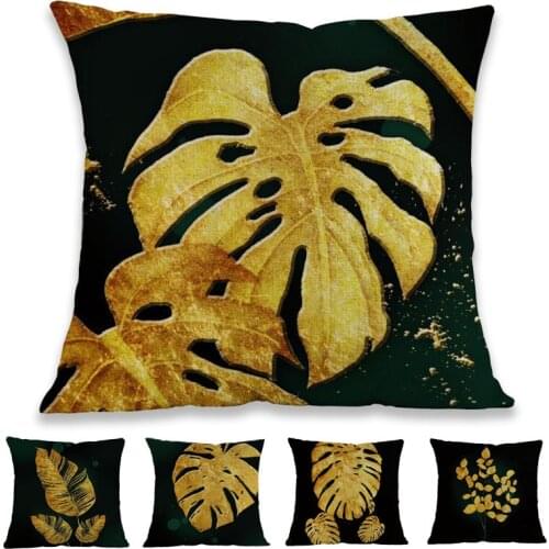 Nordic Tropical Plant Gold Black Leaves Palm Monstera Leaf Print Throw Pillow Case Home Sofa Chair Room Decorative Cushion Cover