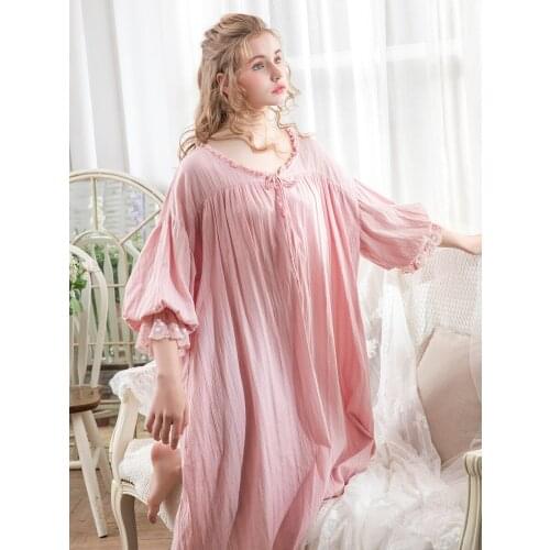 Nightgown Women Cotton Lady Sleepwear Nightie Victorian Romance Nightgown Pregnant Woman