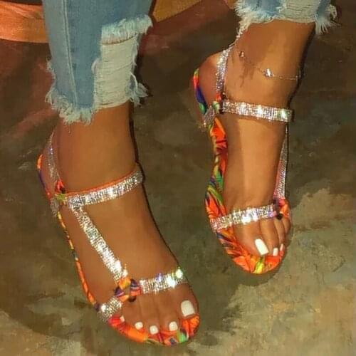 Candy Colors Sandals Comfortable 2020 Summer Flat Woman Slippers Wild Roman Rhinestones Outdoor Plus Size Female Beach Slippers