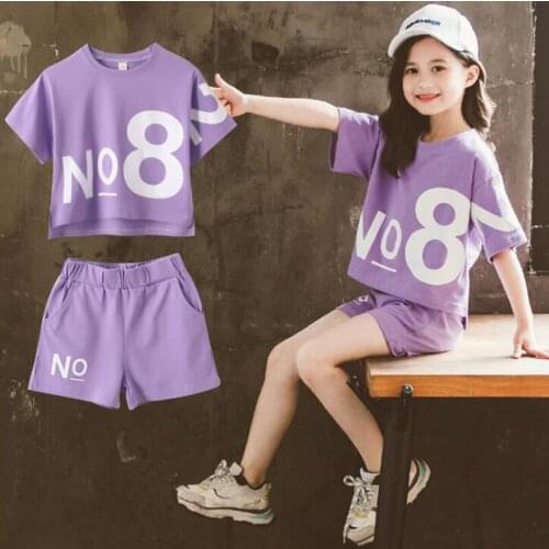 Girls Sports Suits Summer 2020 New middle-aged Girls Summer Set Fashionable Loose Short Sleeve Shorts two-piece Set
