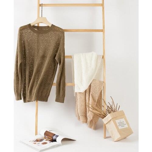 New Sweater Womens Round Neck Hollow Cable Ultra-thin Sweater Womens Spring and Summer New Pullover Feminine Clothing 2020