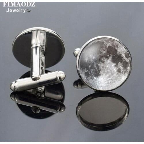 FIMAODZ Full Moon Cufflinks for Men High Quality Glass Gem Solar System Planet Galaxy Nebula Theme Cuff Links Handcraft Cufflink