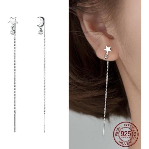 La Monada Long Tassel Earrings For Women Silver 925 Real Woman Korean Drop Earrings Minimalist Female Jewelry Dangle Star Moon