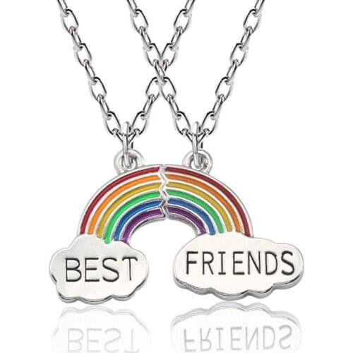 2Pcs Fashion Best Friend Stitching Pendant Necklace For Women Cute Colorful Rainbow Clouds Necklace Choker BFF Necklace Jewelry