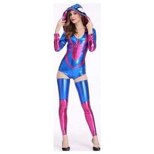 Women Sexy Halloween Costumes 3S1742 Free Shipping Womens Ladies Bodycon Tight Hooded Playsuit Jumpsuit