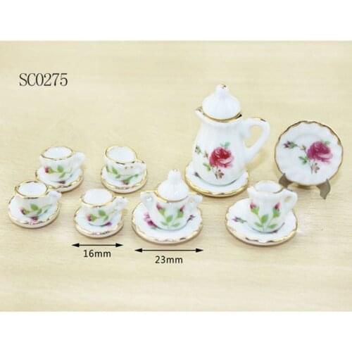 1:12 Doll House Tableware Miniature Furniture 17 PCS Ceramic Tea Sets P31B