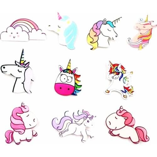 10PCS Cartoon unicorn Icons on The Pin Kawaii Icon Badge Bacges on Backpack Badges for Clothing Acrylic Badges Brooch
