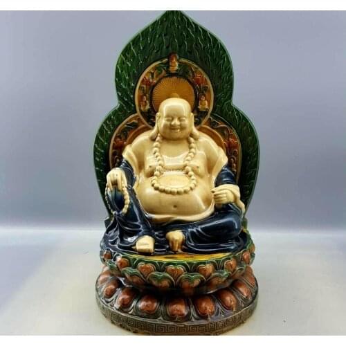 18'' chinese tri-coloured glazed pottery ceramic buddhism Maitreya Bodhisattva