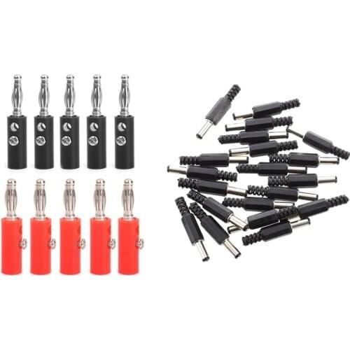 Top 20Pcs Black 2.5Mm X 5.5Mm DC Power Male Plug Jack Adapter With 10Pcs 4Mm Insulated Banana Plugs Connectors Jack