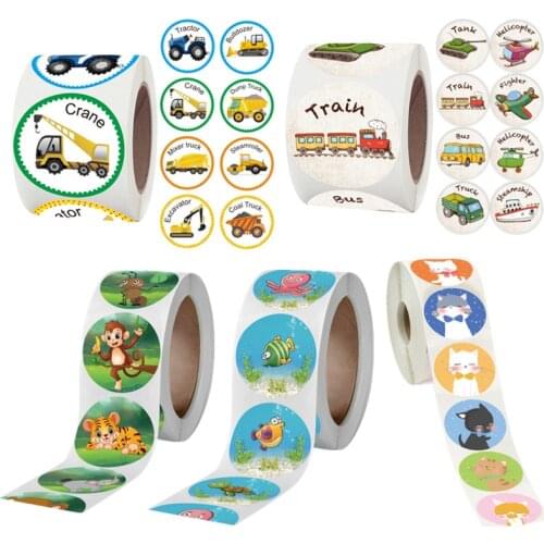 500Pcs/Roll Cartoon Truck Stickers Cute Animal Reward Stickers For Student Children Stationery Stickers Party Scrapbooking Label