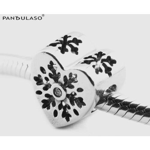 925 Sterling Silver Jewelry Snowflake Heart Charms Beads Fit Silver Charm Bracelet for Women DIY Jewelry Winter Collection FL654