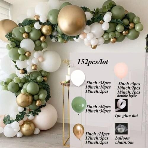 Avocado Retro Green Balloons Garland Arch Metal Chrome Gold Latex Globos Wedding Birthday Party Decoration Kids Baby Shower