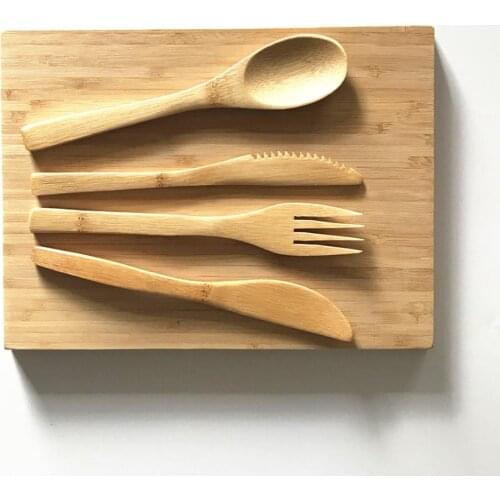 Picnic Bamboo Cutting Board with Cutlery Set