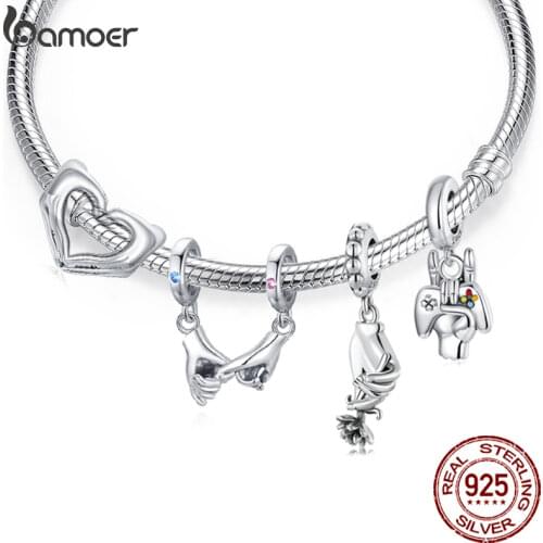 Bamoer Zircon 925 Sterling Silver Pinky Swear Pendant Wish Hands Charm for Original Bracelet Bangle Women DIY Fashion Jewelry