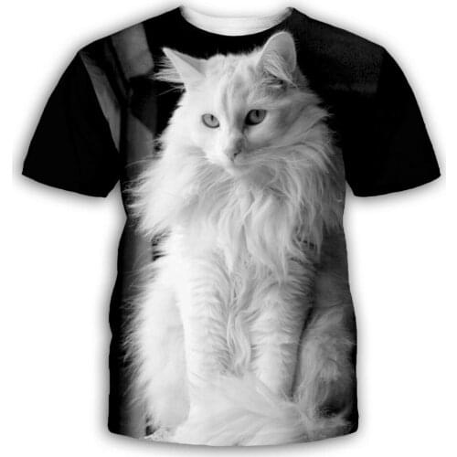 White Cat European and American Fashion Summer Loose Short sleeved Animal T-shirt Comfortable Top Men and Women Drop Shipping
