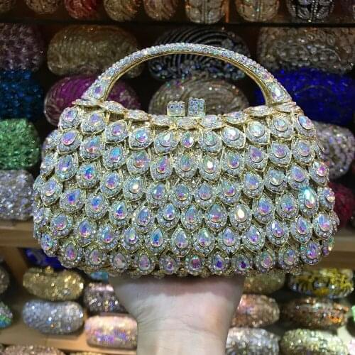 XIYUAN Brand Gold Metal Clutch Colorful Rhinestone Evening Bags Clutches Women Handbags Fashion Diamond Party Party Purse