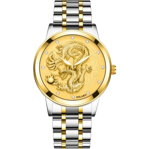 New Dragon Luxury Brand Business Men Quartz Watches Gold Watch Waterproof Stainless Steel Watchband Mens Wristwatch Montre Homme