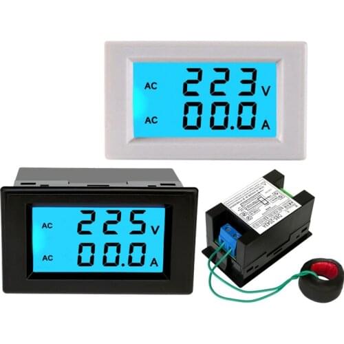 AC 80-450V 0-200A Digital Voltmeter Ammeter Dual Display Voltage Detector Current Meter Panel Amp Volt Gauge 0.28" Blue LED