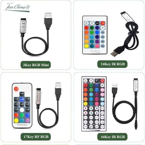 DC5V USB LED Strip RGB Controller Mini 3Keys /24Key 44key IR Remoter / 17Keys RF Wireless Remoter Control for LED Strip light