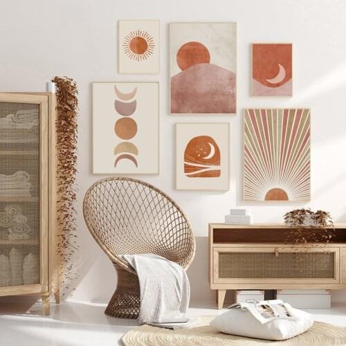 Home Decoration Abstract Landscape Sun and Moon Creative Wall Art Picture Boho Canvas Painting Prints Living Room Wall Paper