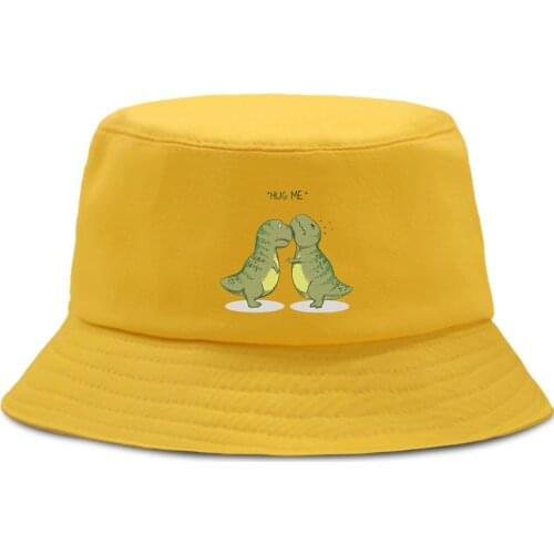 Dinosaur Hug Me Cartoon Bucket Hat High Quality Street Fishing Hats Sun Shade Outdoor Fisherman Cap Unisex Cotton Panama Caps