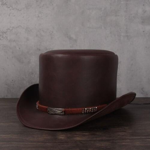 Women Men Leather Top Hat President Traditional Fedoras Hat Magician Cowboy Cosplay Party Caps Dropshiping 3Size 13CM Top
