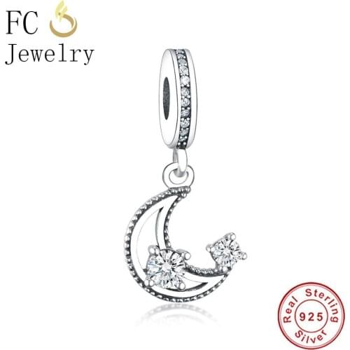 FC Jewelry Fit Original Brand Charm Bracelet Authentic 925 Silver Moon Mix CZ Stone Beads Pendant for DIY Making Berloque Gift