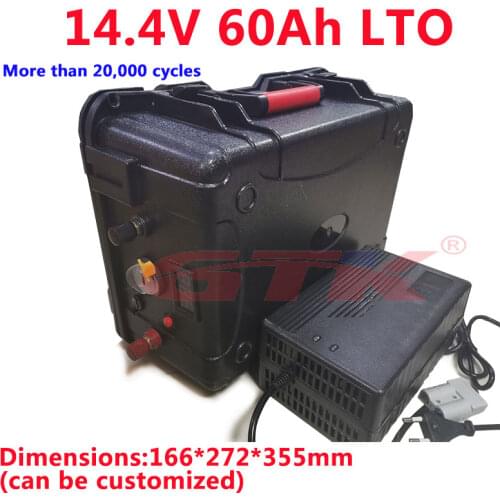GTK 6S 14.4V 60Ah LTO battery pack built-in 6S BMS Lithium titanate battery for 1300w boat backup power waterproof+10A charger
