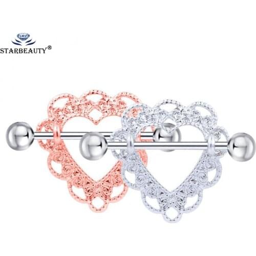 Hot New Arrival Lace Nipple Piercing Jewelry Silver Color 1.6*23mm Surgical Stainless Steel Flower Nipple Rings Jewelry Gift