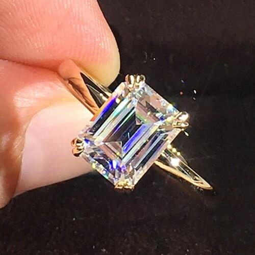 18K Au750 Yellow Gold Women Ring Moissanite Diamonds 1 2 3 4 5 Carat Rectangle Emerald Wedding Party Engagement Anniversary Ring
