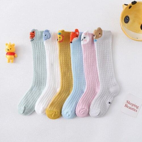 1Pairs Summer Cotton Stockings Baby Breathable Comfortable Knee High Socks Cartoon Animal Tights Leg Stockings for Age 0-3 Years