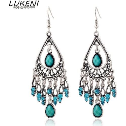 LUKENI Fashion JewelryHollow Crystal Big Statement Tassel Earrings Long Water Drop Style Dangle Earrings for Women DE047