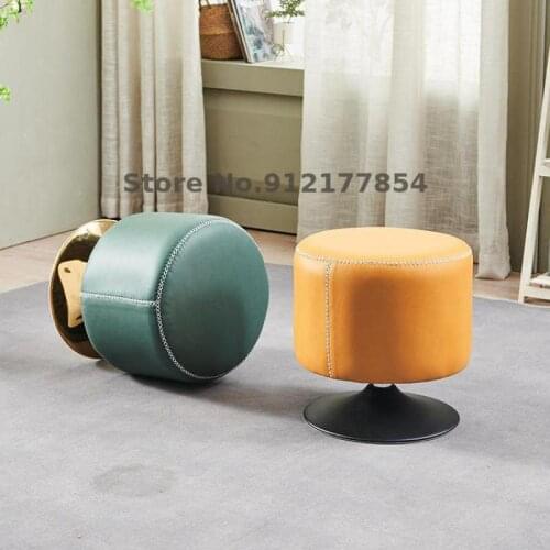 Small Leather Stool Living Room Simple Dressing Stool Light Luxury Sofa Low Stool Fashion Coffee Table Pier Round Stool