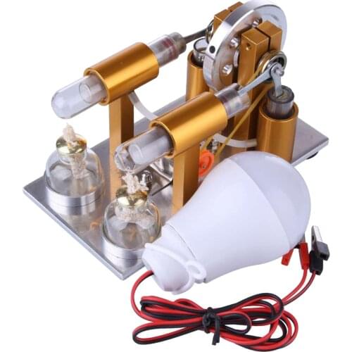 Hot Air Stirling Engine Motor Model Double Cylinder Educational Electricity Technology Scientific Power Generation Experimental