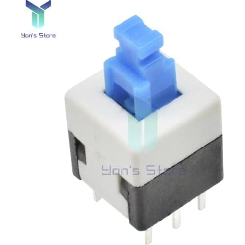 10PCs 8*8 mm DPDT 6Pin Self-locking Switch Type Square Mini Push Button Switch Blue Cap G64 Multimeter Switches Module Durable