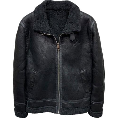 Winter Automotive Mans Woolen Faux Fur Jacket Coat Black Khaki Old Bomber Mens Leather Jacket Plus 3XL Velvet Shearling Coats